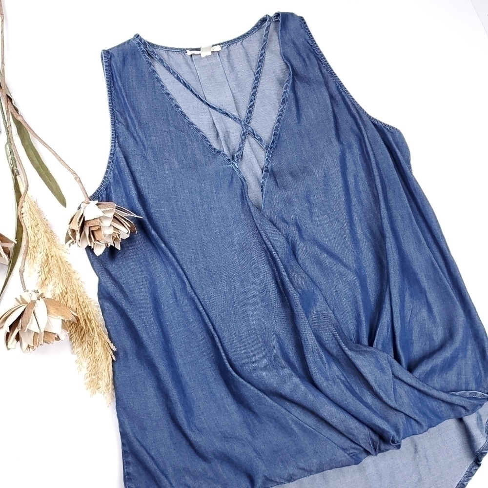 MIAMI Blue 100% Tencel Rouged Wrap Top Sz L - Picture 6 of 11